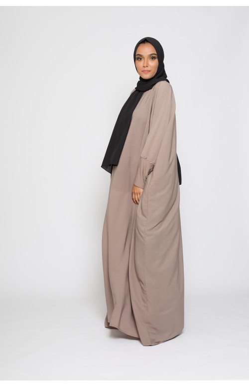 Abaya soudienne taupe microfibre pour femme musulmane boutique hijab
