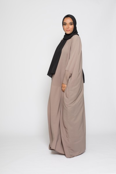 Abaya soudienne taupe microfibre pour femme musulmane boutique hijab