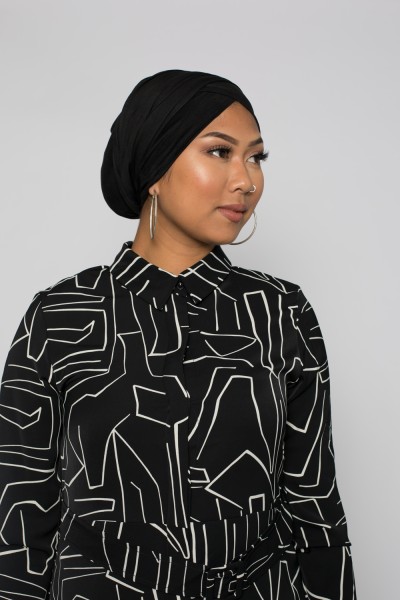 Turban simili daim noir collection automne hiver boutique hijab moderne pas cher