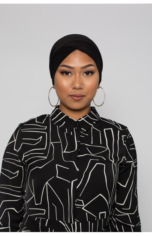 Turban simili daim noir collection automne hiver boutique hijab moderne pas cher