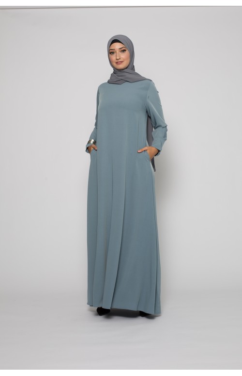 Robe longue évasée bleu glacé boutique hijab femme musulmane
