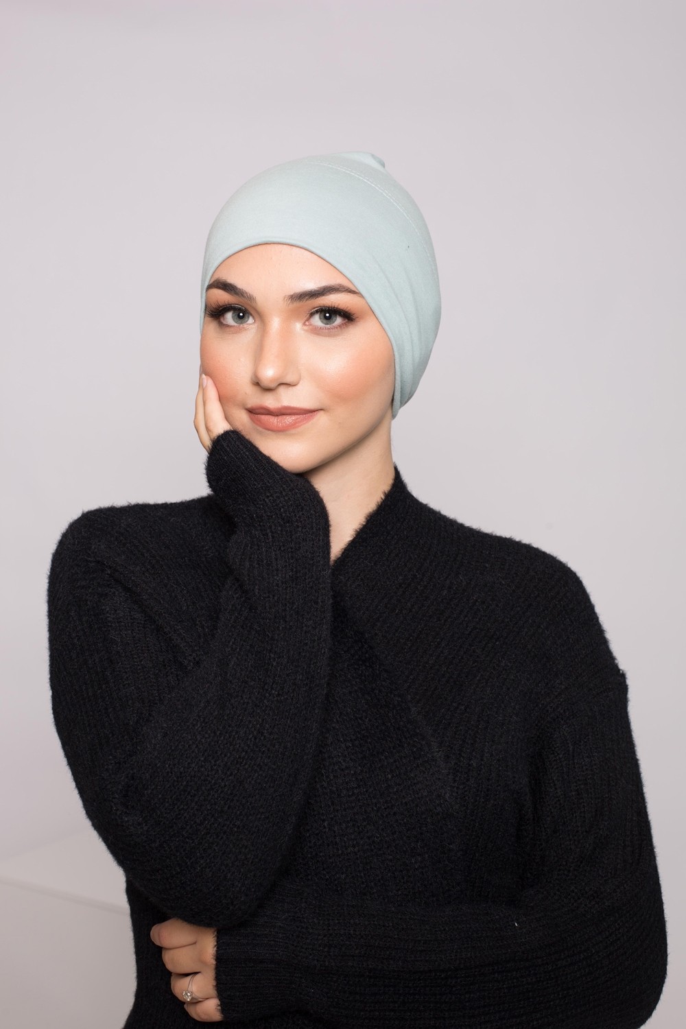 Bonnet tube coton vert eau boutique hijab femme musulmane