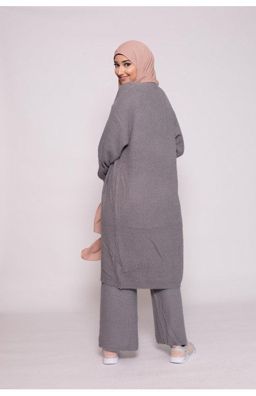 Ensemble 3 pièces gris d'hiver pour femme boutique hijab et prêt à porter musulman pas cher et moderne