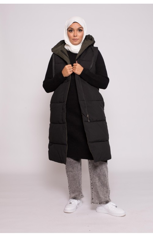 Pull long côtelé noir collection hiver pour femme boutique hijab moderne et pas cher