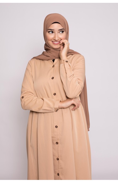 robe chemise évasée beige collection hiver pour femme musulmane boutique hijab moderne pas cher