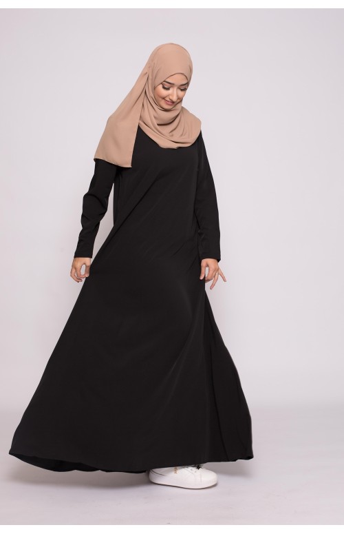 Robe longue noir coupe évasée pour femme musulmane boutique hijab moderne