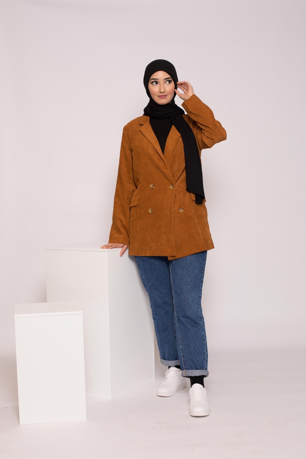 Blazer velours côtelé camel collection hijab hiver pas cher et moderne