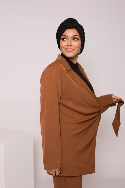Veste tailleur à nouer moka boutique hijab femme musulmane