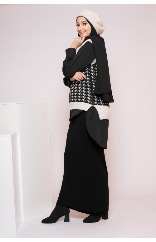 Pull sans manche imprimé pied de poule collection hiver boutique hijab pour femme musulmane
