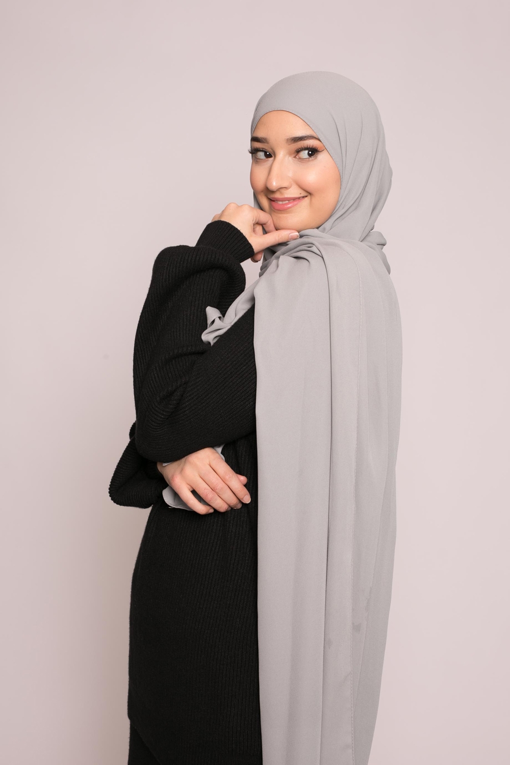 hijab mousseline gris clair