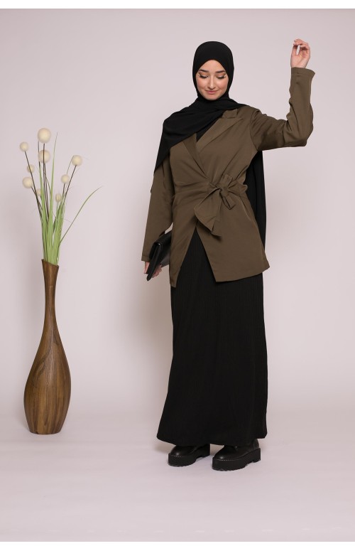 Veste tailleur à nouer kaki collection hijab pour femme boutique tendance et pas cher