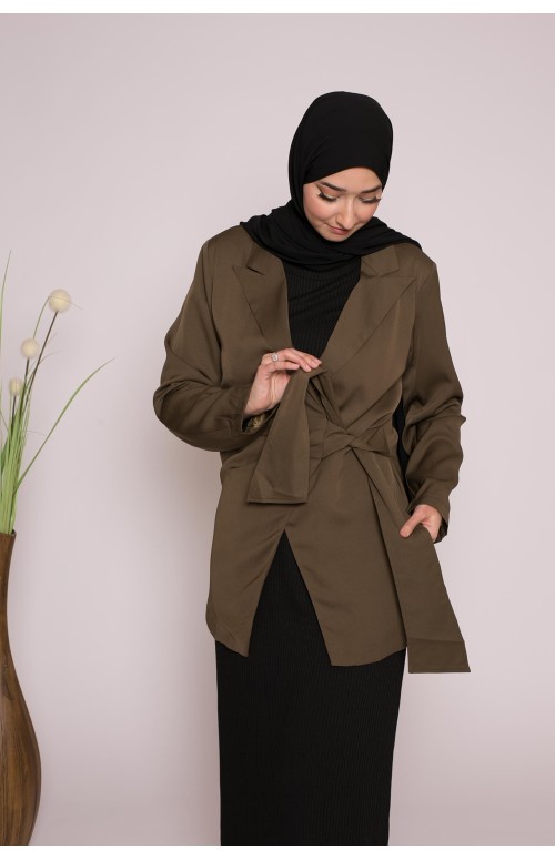 Veste tailleur à nouer kaki collection hijab pour femme boutique tendance et pas cher