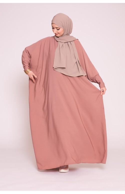 Abaya saoudienne vieux rose foncé boutique vêtement pour femme musulmane pas cher