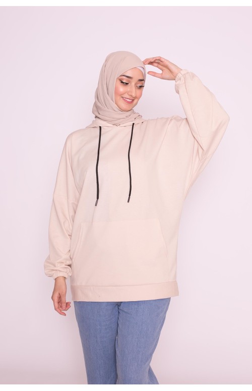 Sweat léger beige boutique hijab jeune femme musulmane