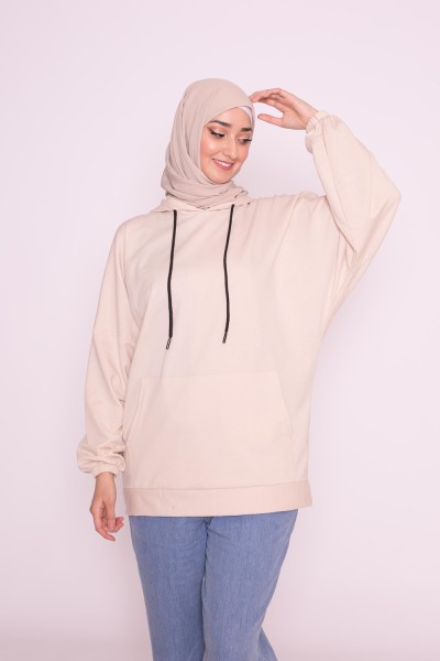 Sweat léger beige boutique hijab jeune femme musulmane