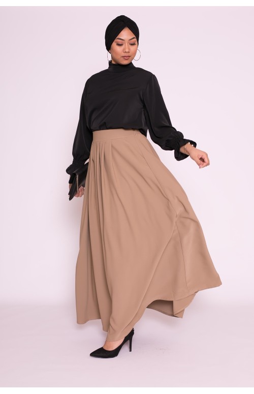 Jupe longue évasée taupe boutique hijab pour femme chic et classe