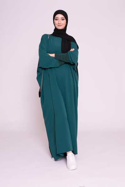 Abaya papillon vert bouteille coupe large ^pour printemps été boutique hijab musulmane