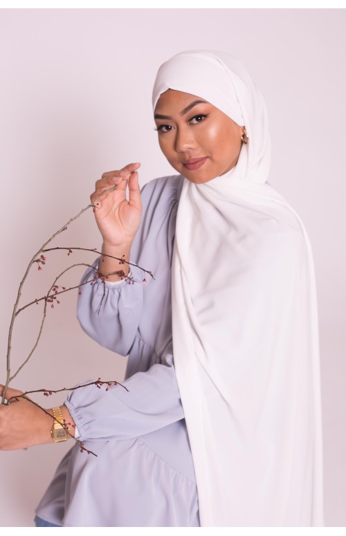 Hijab prêt à nouer soie de médine blanc