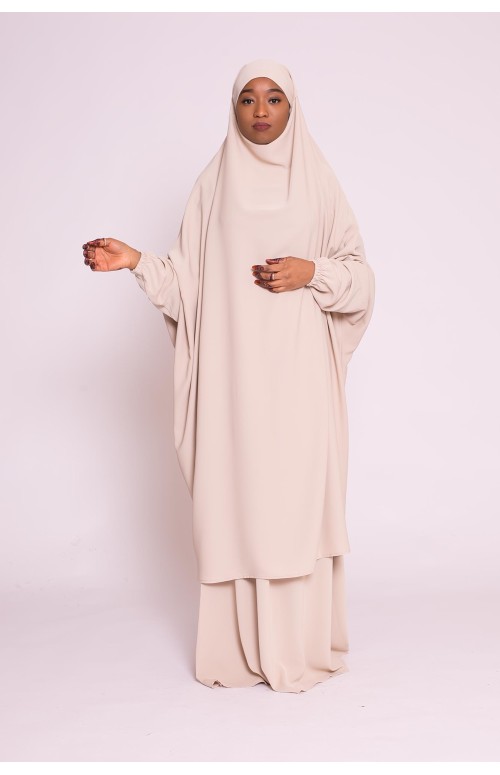 Jilbab 2pièces beige boutique femme musulmane