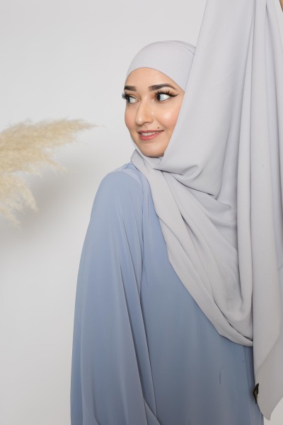 Hijab prêt à nouer soie de médine gris clair nouvelle collection boutique femme musulmane