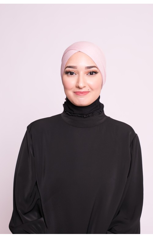 Bonnet croisé à nouer rose clair sous hijab boutique musulmane
