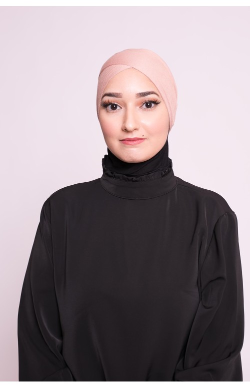Bonnet croisé à nouer pêche sous hijab boutique musulmane