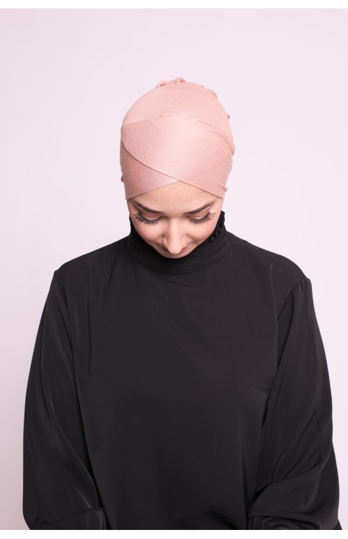 Bonnet croisé à nouer pêche sous hijab boutique musulmane