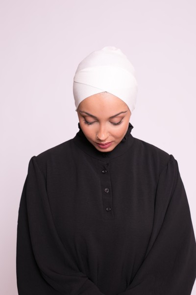 Bonnet croisé à nouer blanc cassé sous hijab boutique musulmane
