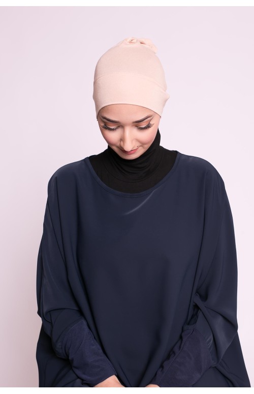 Bonnet tube double face beige sous hijab 