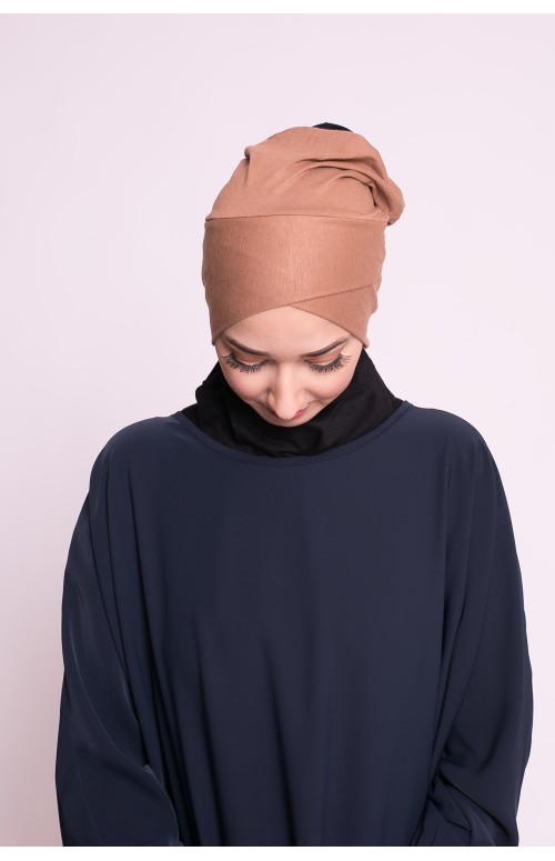 Bonnet tube double face camel sous hijab boutique musulmane