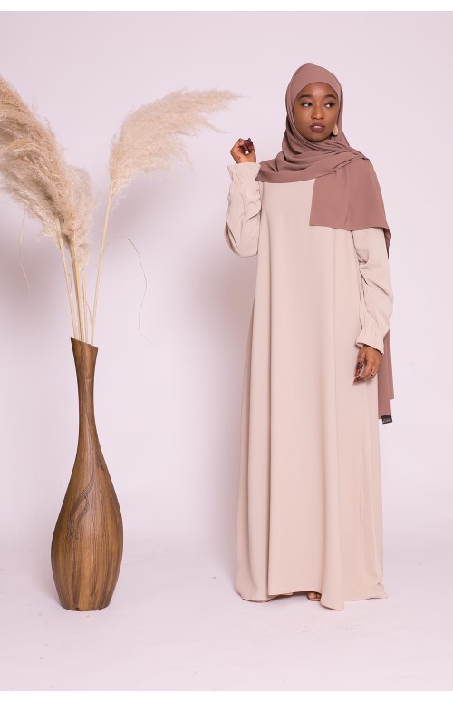 Robe manche tulipe beige nouvelle collection printemps été pour femme musulmane boutique hijab