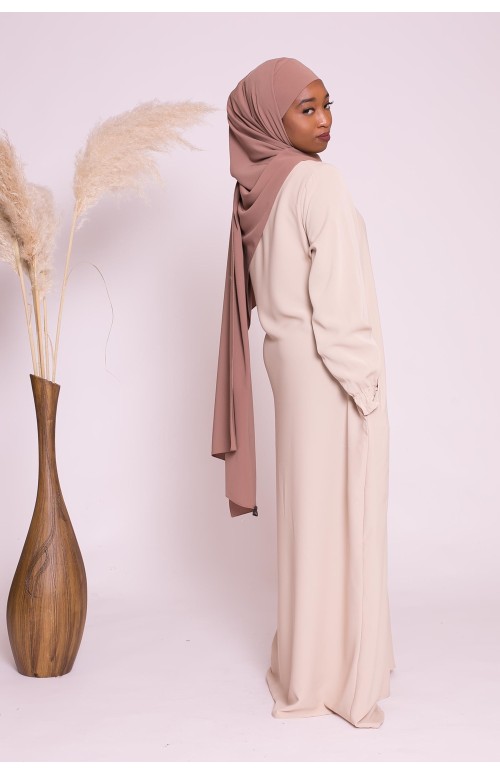 Robe manche tulipe beige nouvelle collection printemps été pour femme musulmane boutique hijab