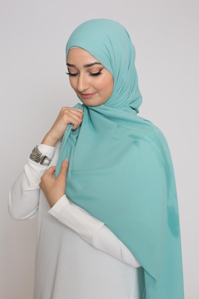 hijab luxe mousseline vert lagon boutique femme musulmane collection printemps été
