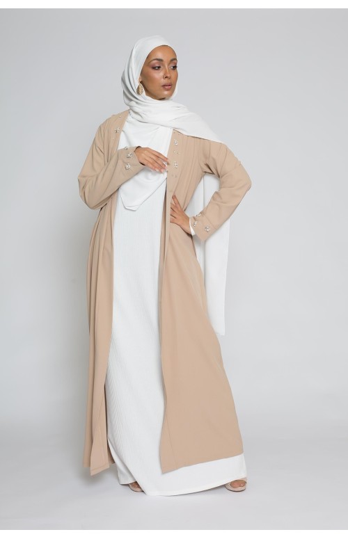 Kimono perlé nude nouvelle collection hijab femme musulmane boutique moderne pas cher