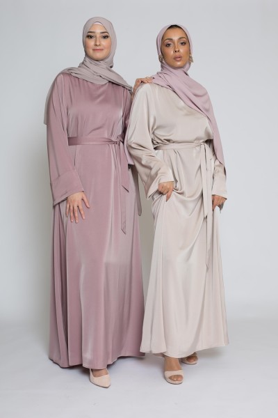 Abaya luxery satiné nude boutique hijab classe pour femme musulmane