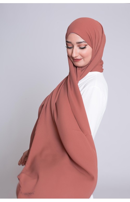 hijab luxe mousseline brique marroné boutique musulmane moderne