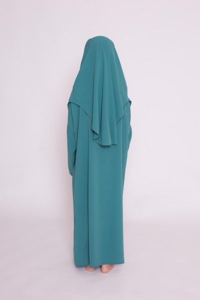Green medina silk integrated hijab children's dress