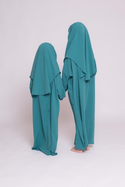 Robe enfant hijab intégré soie de médine vert