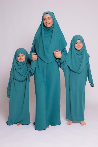 Vestido infantil hiyab integrado de seda medina verde