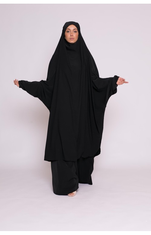 Jilbab 2pièces noir soie de médine boutique musulmane pour femme