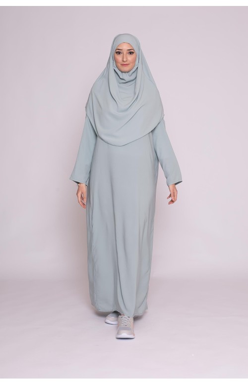 Robe hijab intégré soie de médine vert eau boutique hijab musulmane pas cher