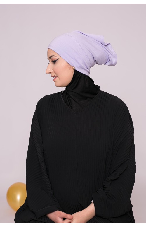 Bonnet tube coton lilas sous hijab boutique pas cher
