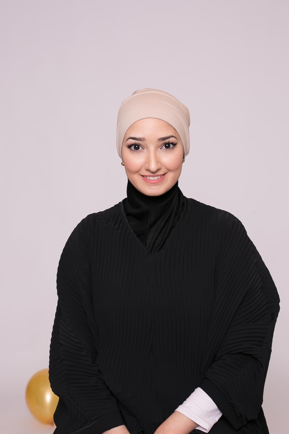 Bonnet tube coton taupe sous hijab