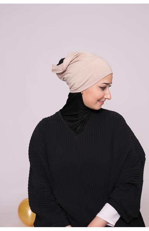 Bonnet tube coton taupe sous hijab
