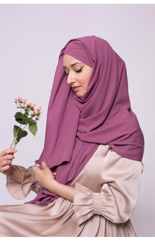 Hijab croisé à nouer soie de médine flushia foncé