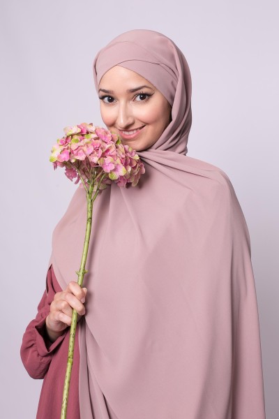 Crossover-Hijab zum Binden von bräunlich-rosafarbener Medina-Seide