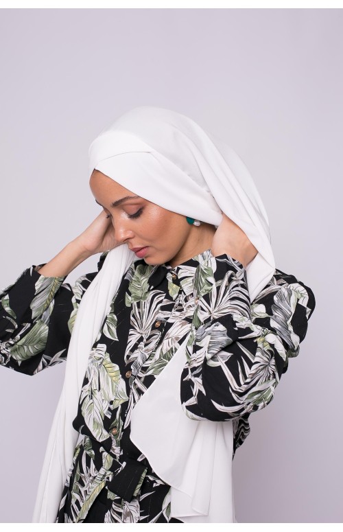 Hijab croisé à nouer soie de médine blanc boutique musulmane