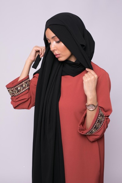 Hijab croisé à nouer soie de médine noir