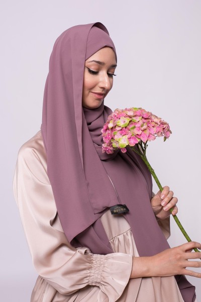 Hijab prêt à nouer soie de médine prune marroné boutique musulmane