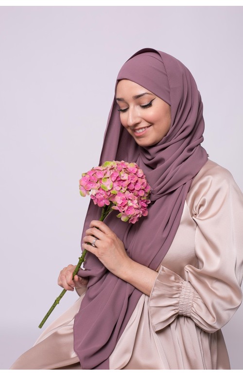Hijab prêt à nouer soie de médine prune marroné boutique musulmane